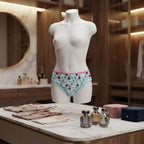 Women's Light Blue Bikini Bottoms with Mushu Print