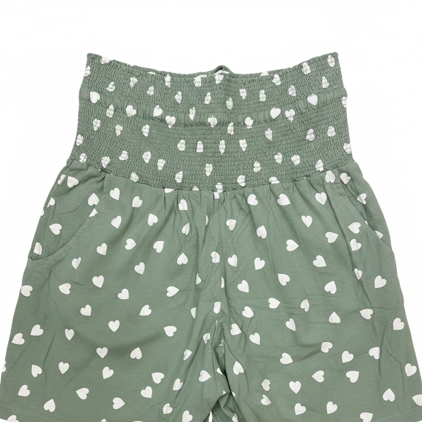Green Heart Print High Waist Pyjama Bottoms