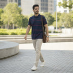 Anko Anko Navy and Red Striped Cotton Jersey Polo Shirt