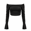 Black Off-The-Shoulder Ruched Long Sleeve Crop Top
