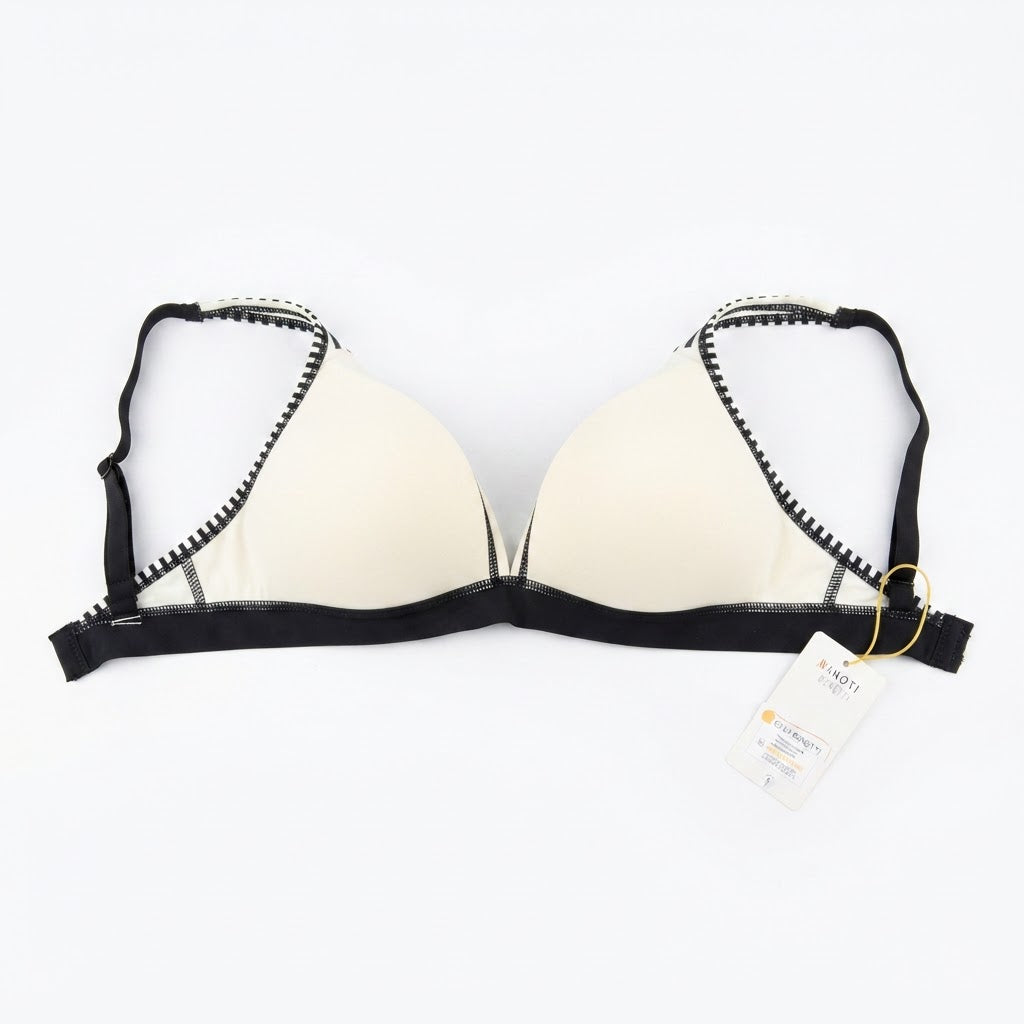 Women's Black and White Striped Triangle Bikini Top