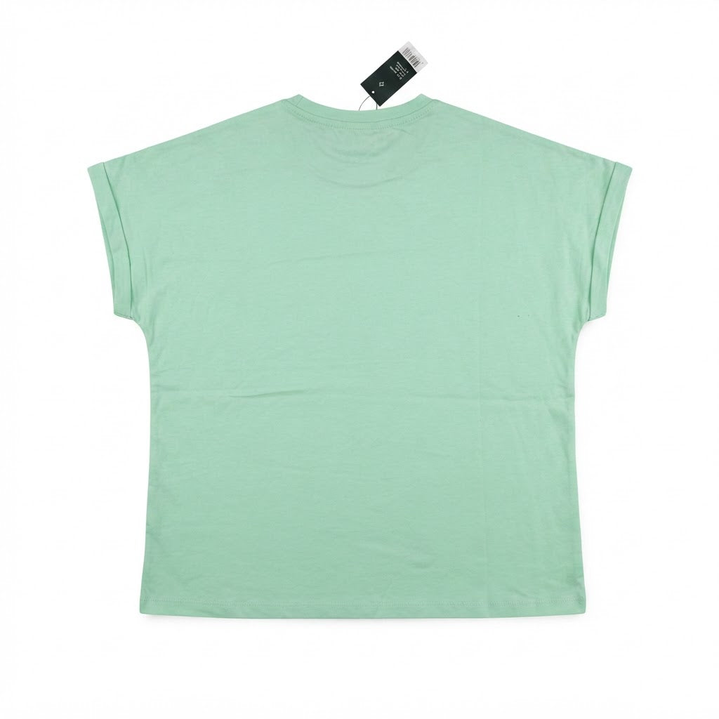 esmara Women's Light Green T-Shirt with Floral Eyelet Yoke