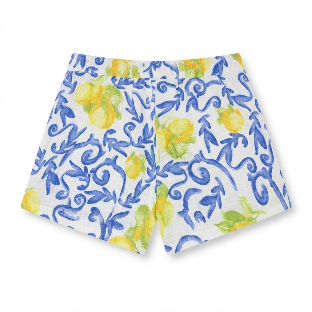 Women's Lemon Print Muslin Shorts in white and White