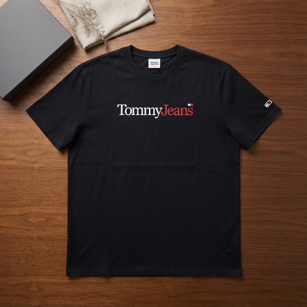 Tommy Jeans Black Tommy Jeans Crew-Neck T-Shirt with Bicolou