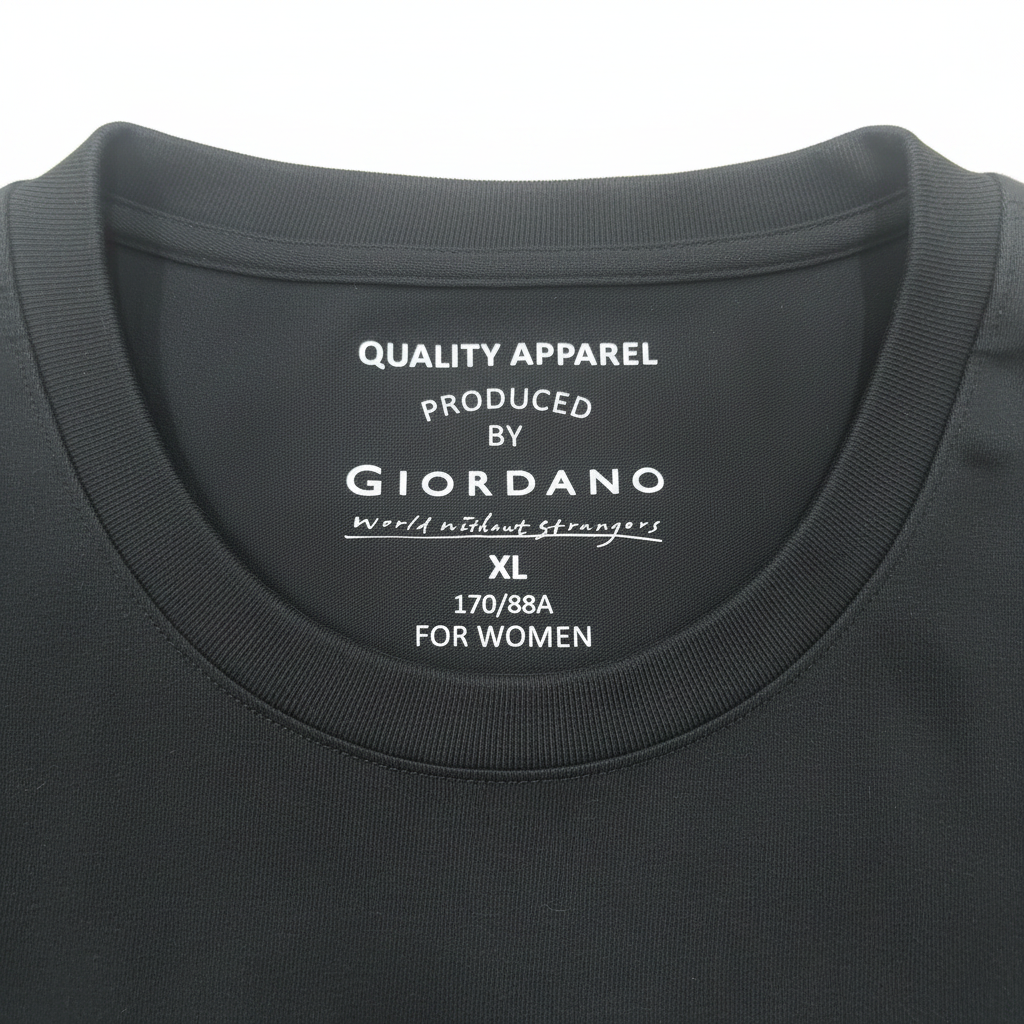 Giordano Women's Black T-Shirt with Gold Crest Logo - XL