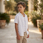 SHEIN Boys White Short Sleeve Linen Blend Button Down Shirt