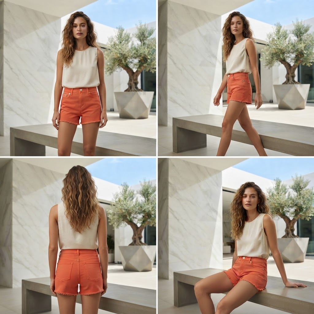 Vibrant Orange Raw Hem Denim Shorts
