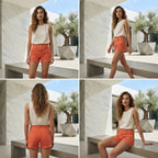 Vibrant Orange Raw Hem Denim Shorts