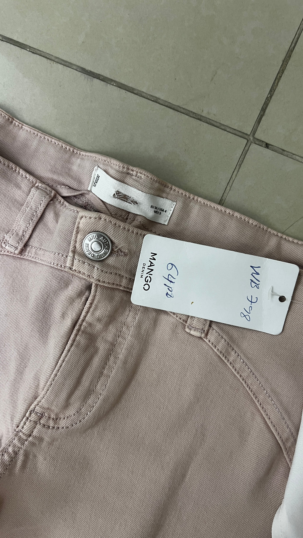 MANGO DENIM Dusty Blush Pink Wide Leg Denim Trousers with Cu