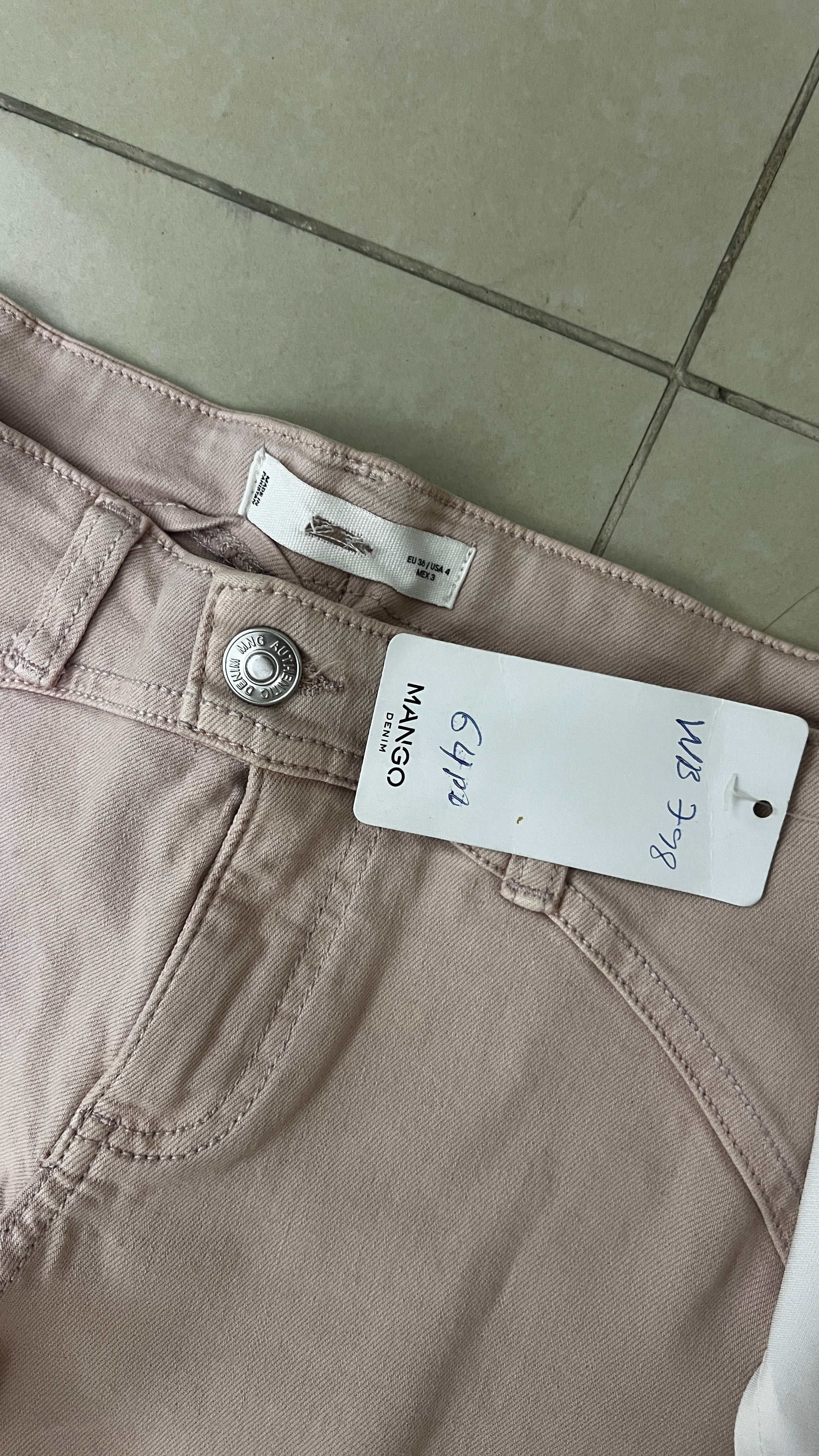 MANGO DENIM Dusty Blush Pink Wide Leg Denim Trousers with Cu