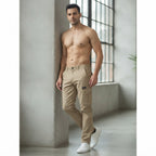 FINE ROSE Khaki Slim-Tapered Multi-Pocket Cargo Trousers
