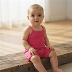 SHEIN Hot Pink Ribbed Double Strap Baby Romper - Size 6-9M
