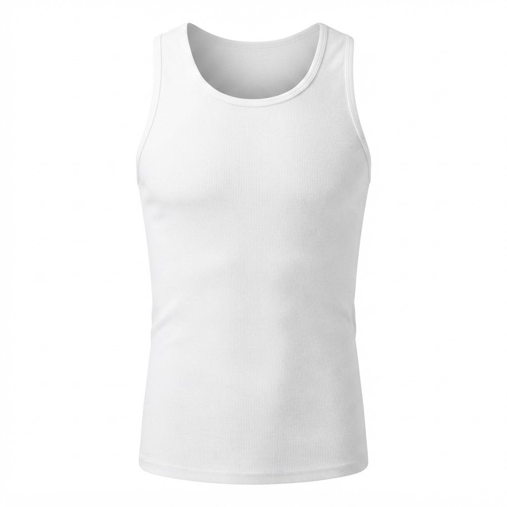 LIVERGY Men's White Ribbed Cotton Tank Top - Classic Scoop N