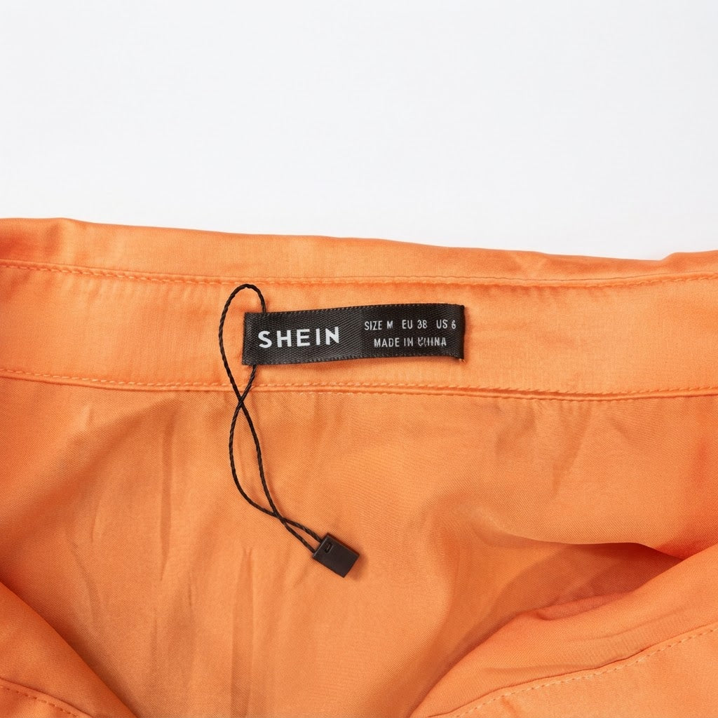 Women's Vibrant Orange Satin Oversized Button-Down Blouse