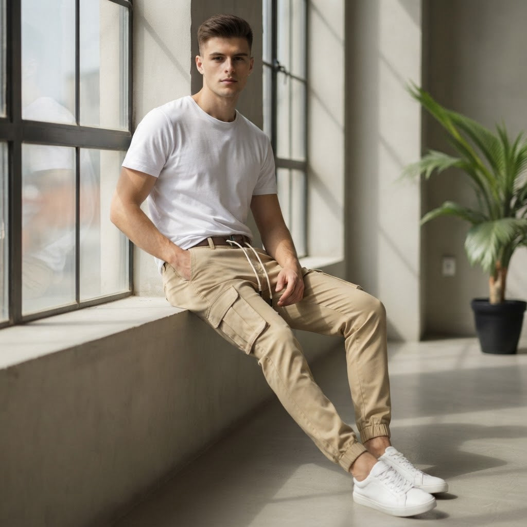 NICENICENIC Khaki Cargo Jogger Trousers with Bellowed Pocket