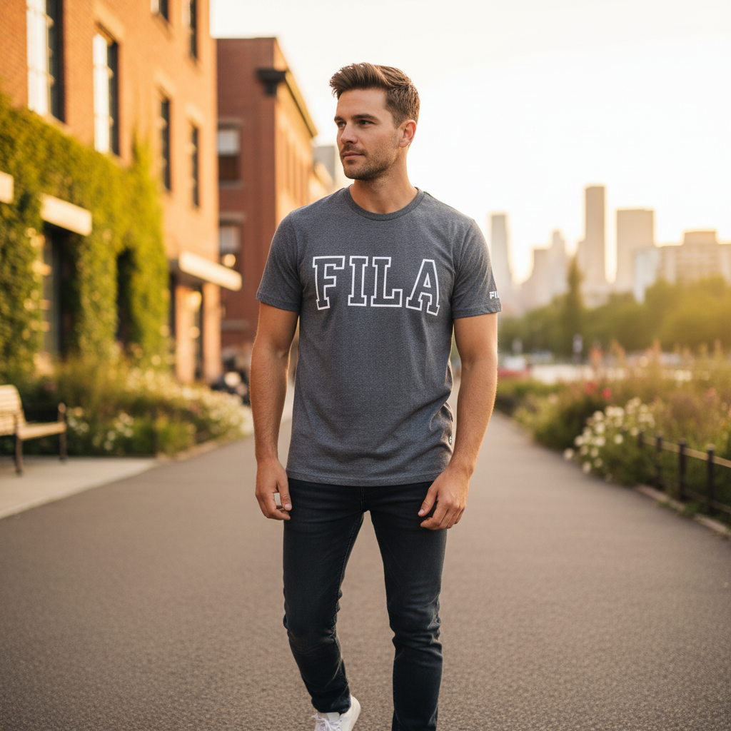 FILA Men's Grey Marle Logo Graphic T-Shirt - Size S