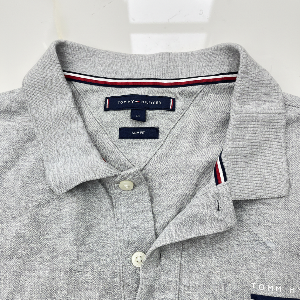 Tommy Hilfiger Men's Slim Fit Grey Piqué Polo Shirt - XL