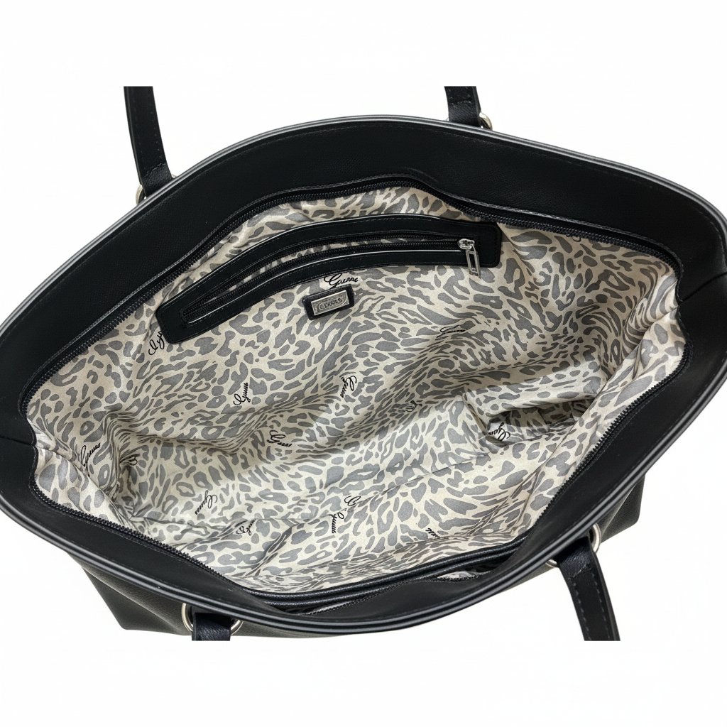 Guess Black and White Saffiano Tote Bag