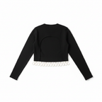 Bershka Black Rhinestone Fringe Cropped Long Sleeve Top