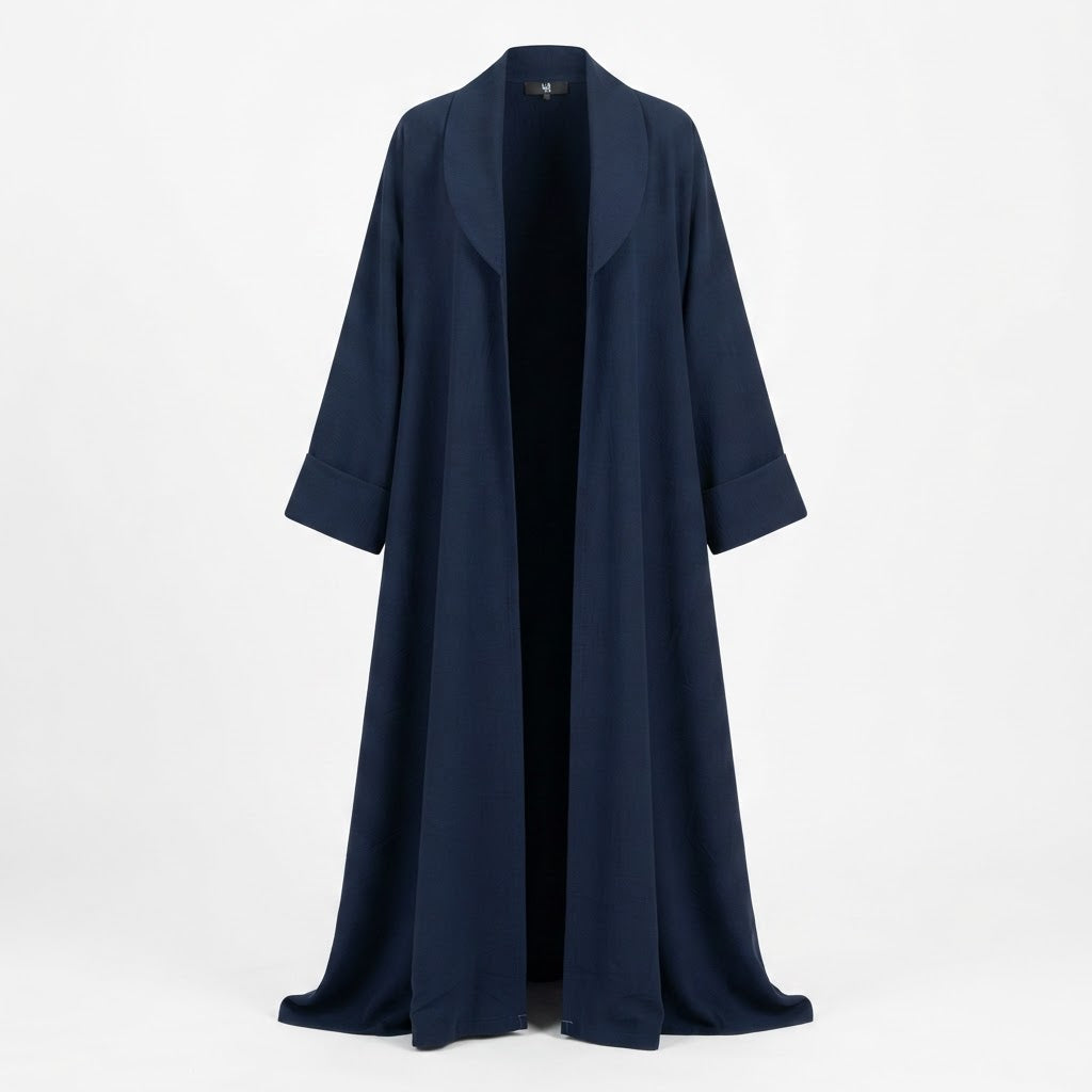 warehouse Deep Navy Blue Crinkle Crepe Open-Front Floor-Leng