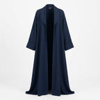 warehouse Deep Navy Blue Crinkle Crepe Open-Front Floor-Leng
