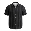 SHEIN LEISURE Women's Black Striped Short Sleeve Button-Down