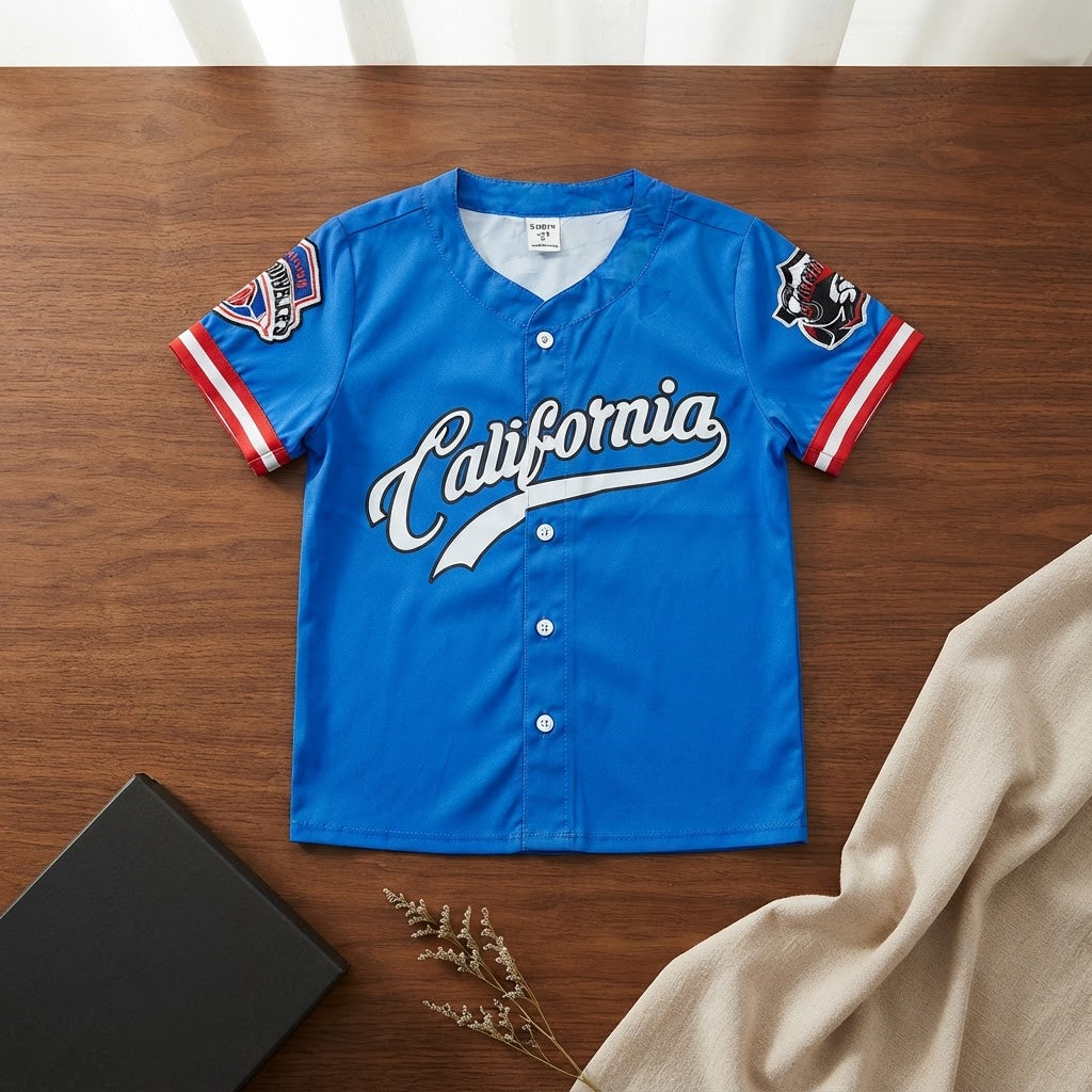SHEIN Royal Blue California Script Kids Baseball Jersey