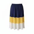 Women's Navy, Yellow and White Pleated Color-Block Midi Skirt