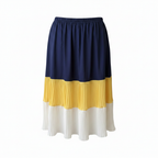 Women's Navy, Yellow and White Pleated Color-Block Midi Skirt