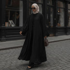 Private Black Embroidered Open-Front Abaya with Scalloped Sl