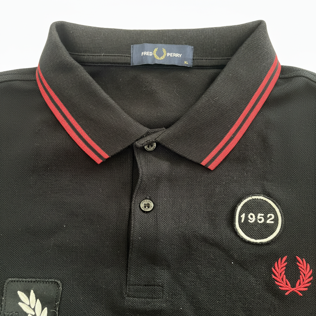 FRED PERRY Men's Black Patch-Detail Cotton Polo Shirt