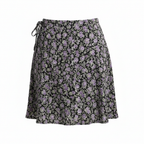 Women's Black Mini Skirt with Purple Floral Print