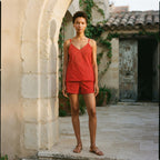 Women's Red Cotton Eyelet Cami Dress