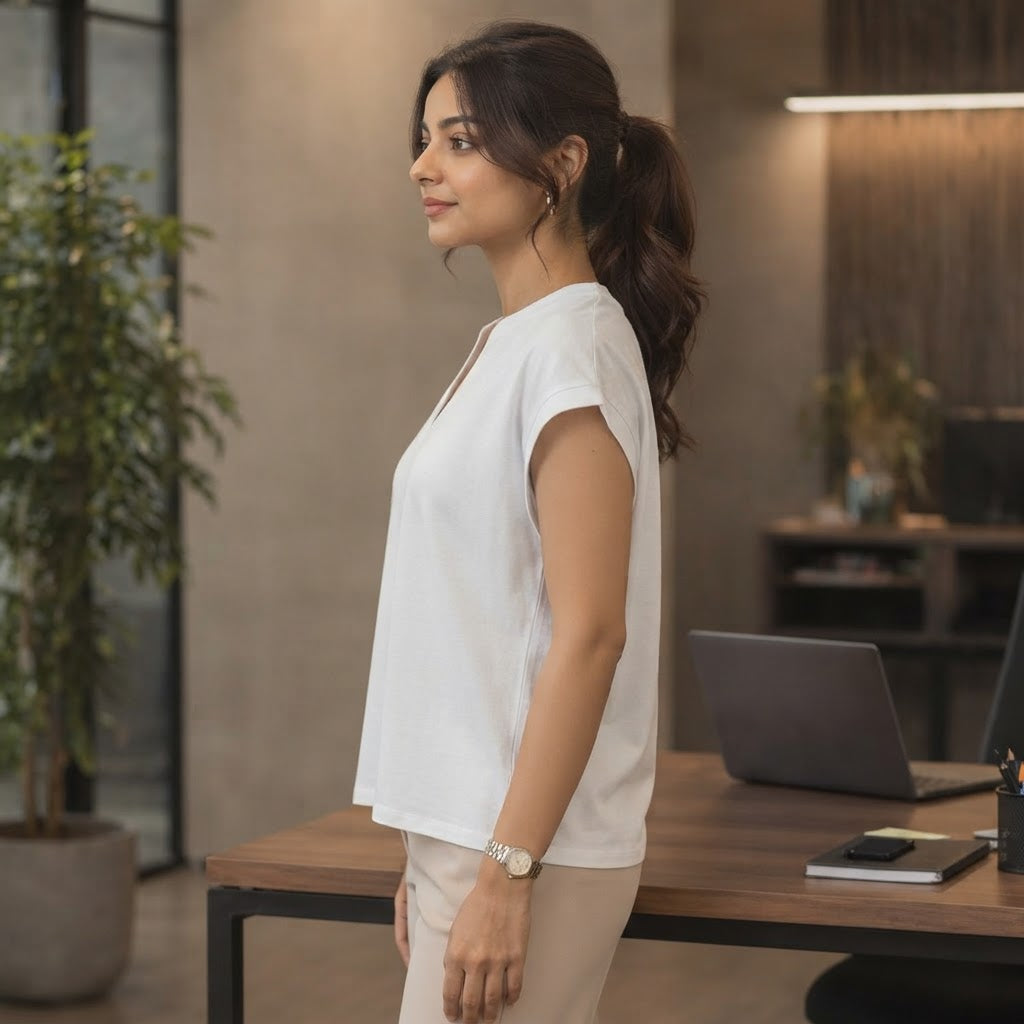 anko White Boxy Cap Sleeve V-Neck Cropped Top