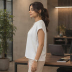 anko White Boxy Cap Sleeve V-Neck Cropped Top