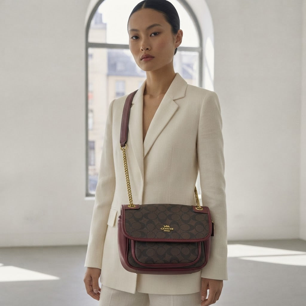 COACH NEW YORK Burgundy Monogram Coated Canvas Crossbody Bag