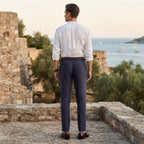 Women's Navy navy Linen Blend Straight Leg Trousers