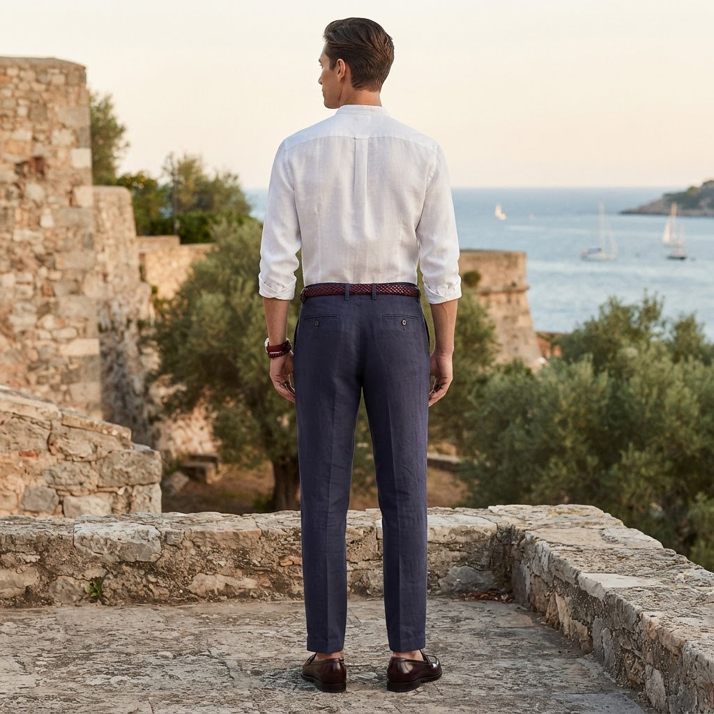 Women's Navy navy Linen Blend Straight Leg Trousers