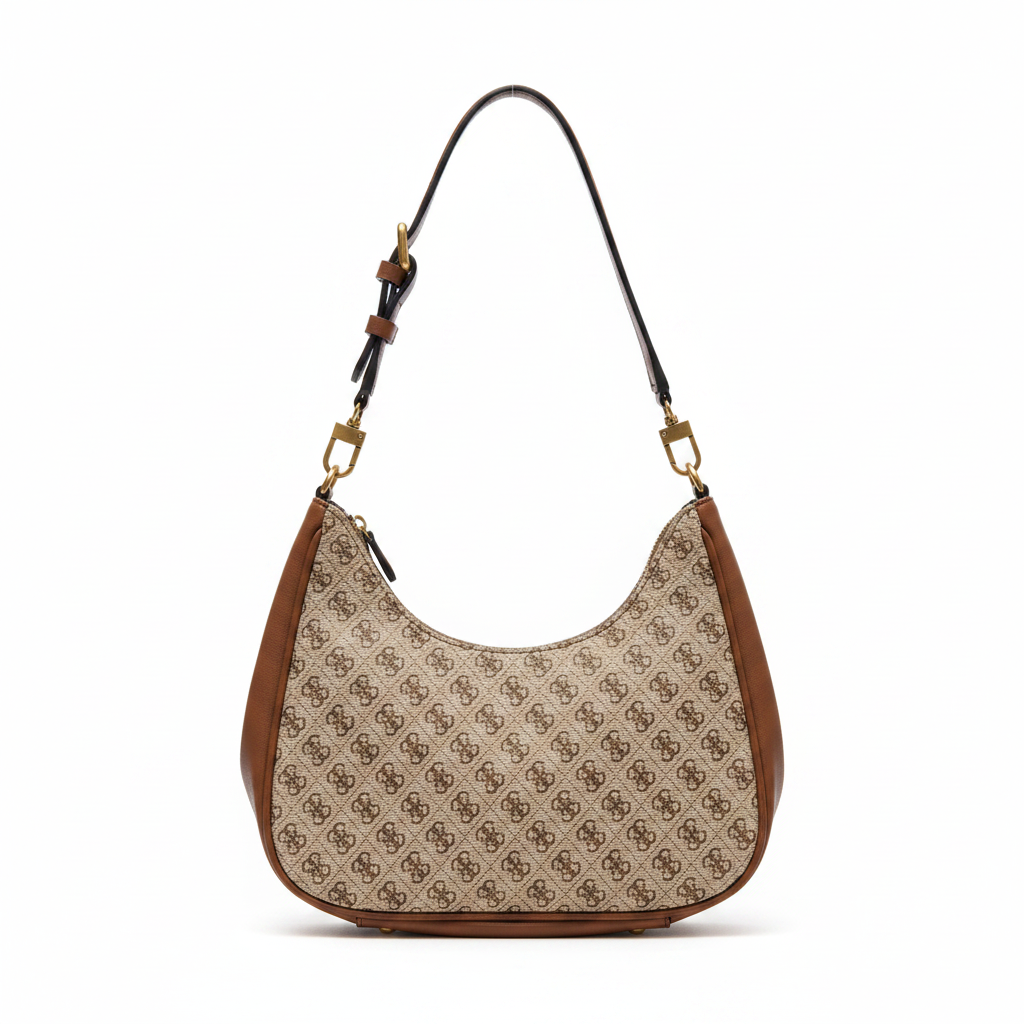 Guess Monogram Hobo Shoulder Bag with Gold Hardware