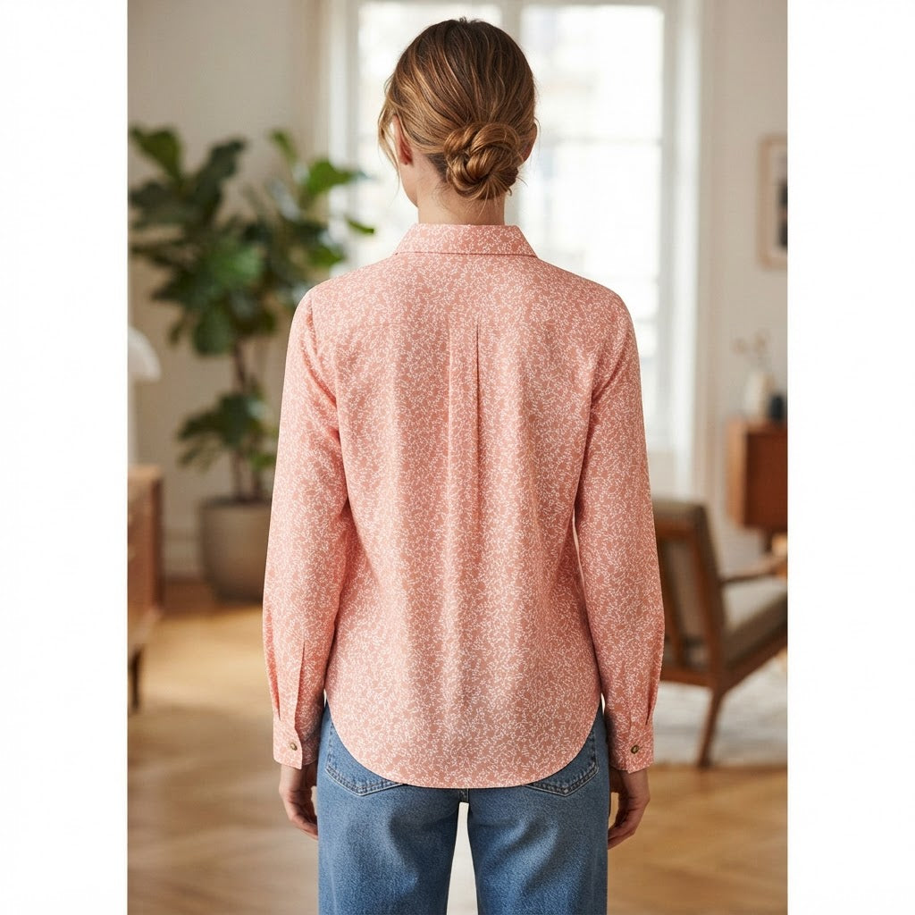 Splash Women's Peach Floral Long-Sleeve Button-Down Blouse