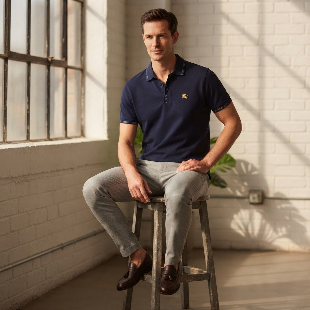 Burberry Burberry Navy Blue Short Sleeve Piqué Polo Shirt