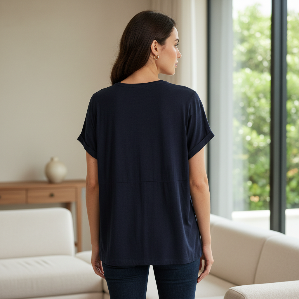 Women's Navy Blue Seaside Graphic Summer T-Shirt