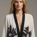 JOMANA White and Navy Floral Graphic Long Sleeve Tunic Dress