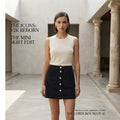 Black Button-Down Corduroy Mini Skirt with Patch Pockets