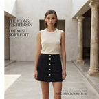 Black Button-Down Corduroy Mini Skirt with Patch Pockets