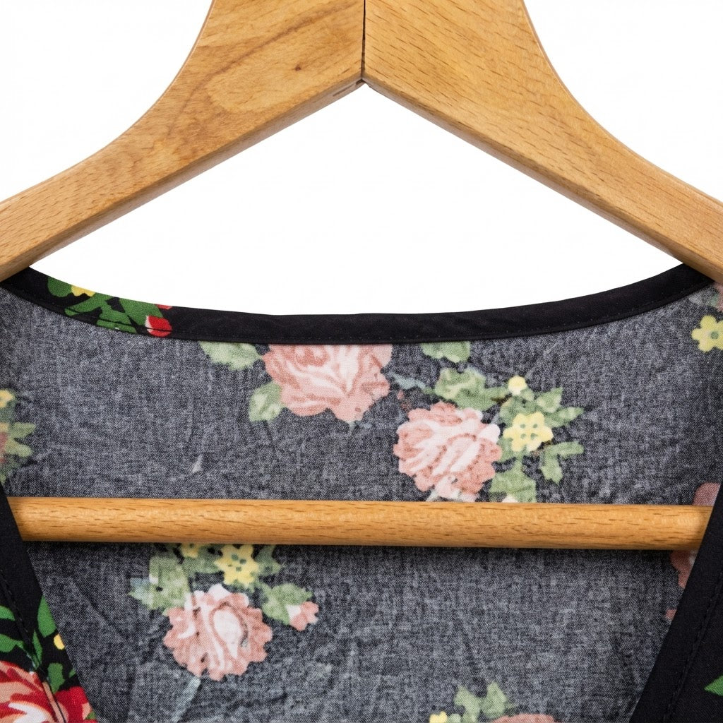 Women's Black Long Floral and Paisley Open-Front Dress