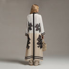 JOMANA White and Navy Floral Graphic Long Sleeve Tunic Dress