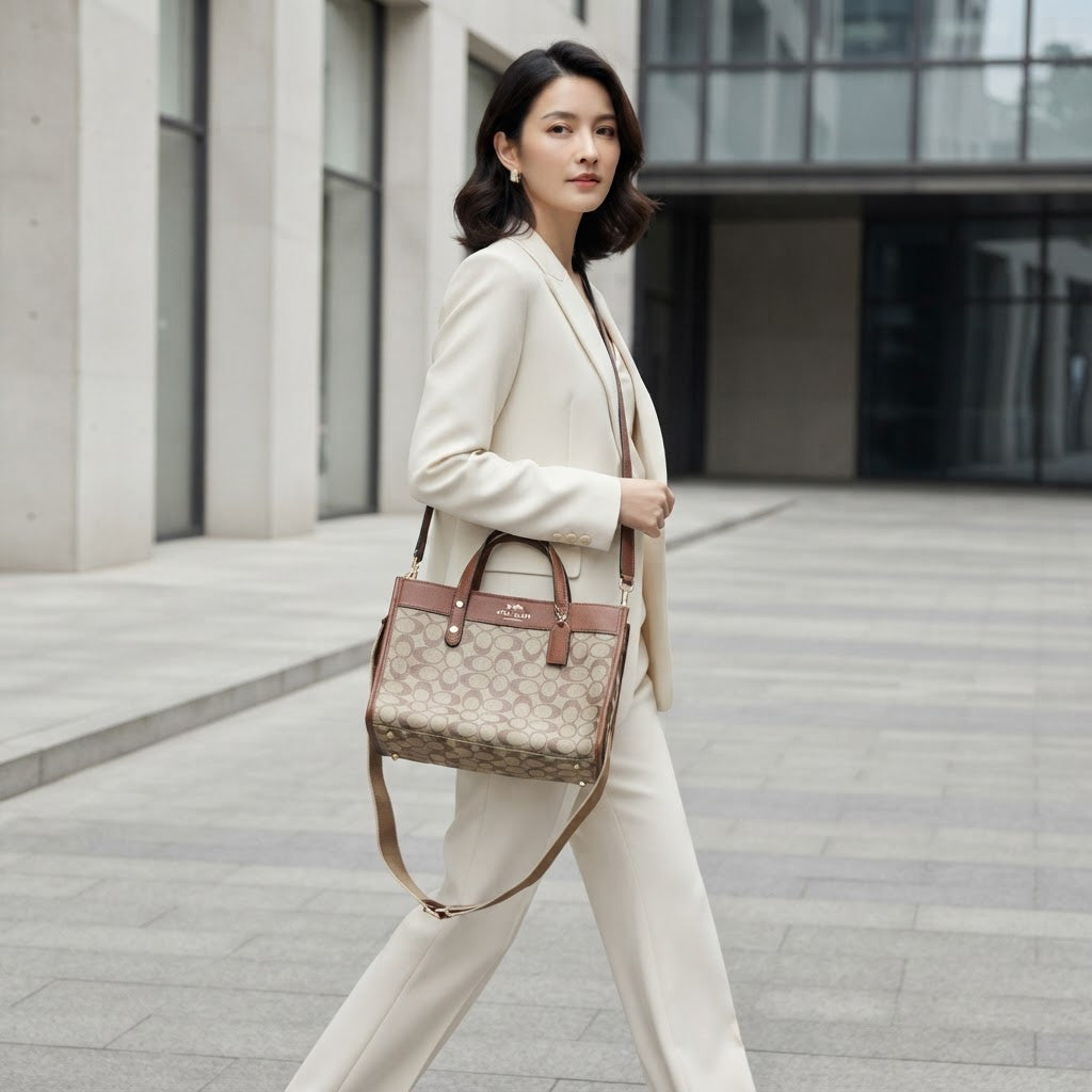 CACOH Brown Monogram Structured Tote Bag