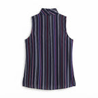 Women's Black Vertical Stripe Sleeveless High-Neck Blouse