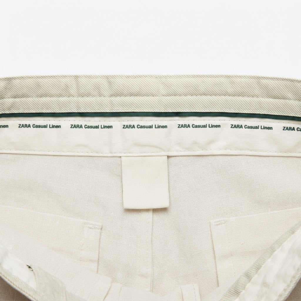 ZARA MAN Women's Off-White Casual Wide-Leg Linen Trousers